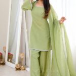 Women’s Pista Green Crunchy Silk Farshi Salwar Suit Set img4- kitvana